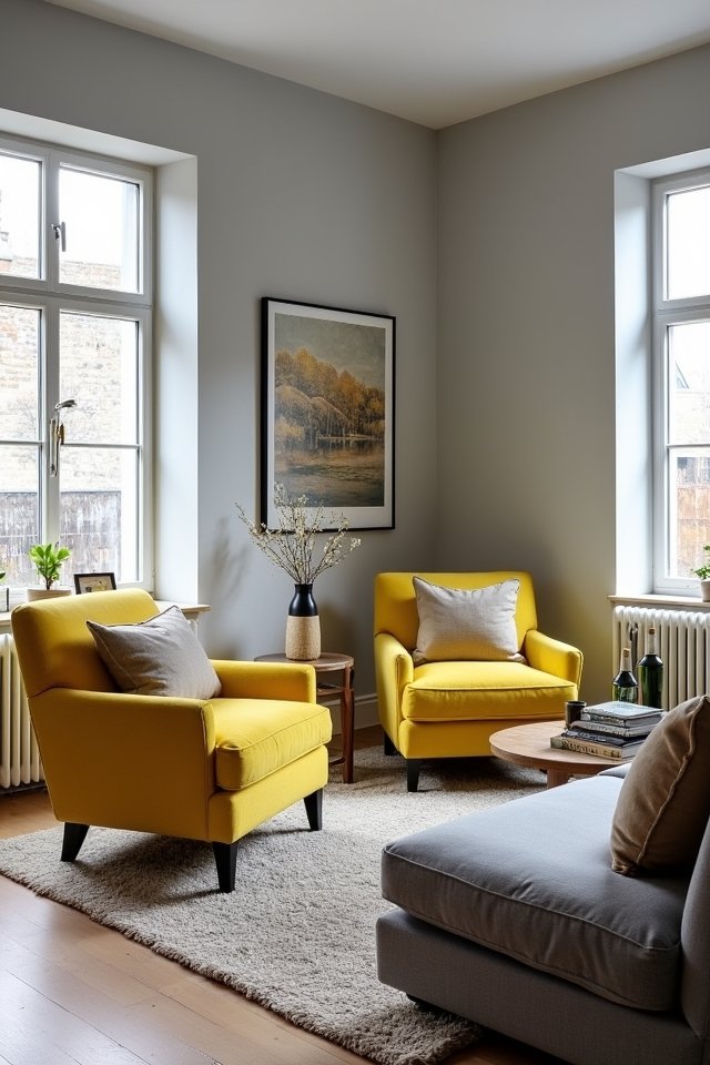 bright chairs grey backdrop