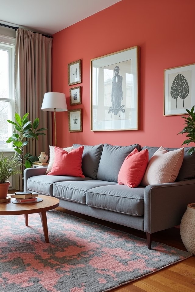 bright coral living room accents