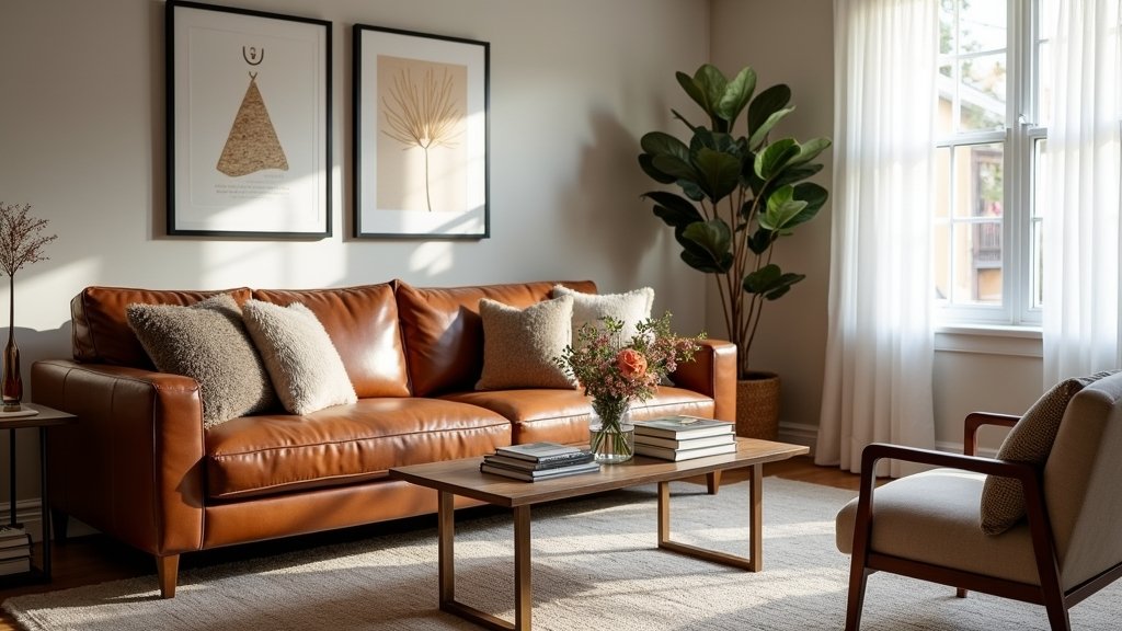 brown leather couch decor