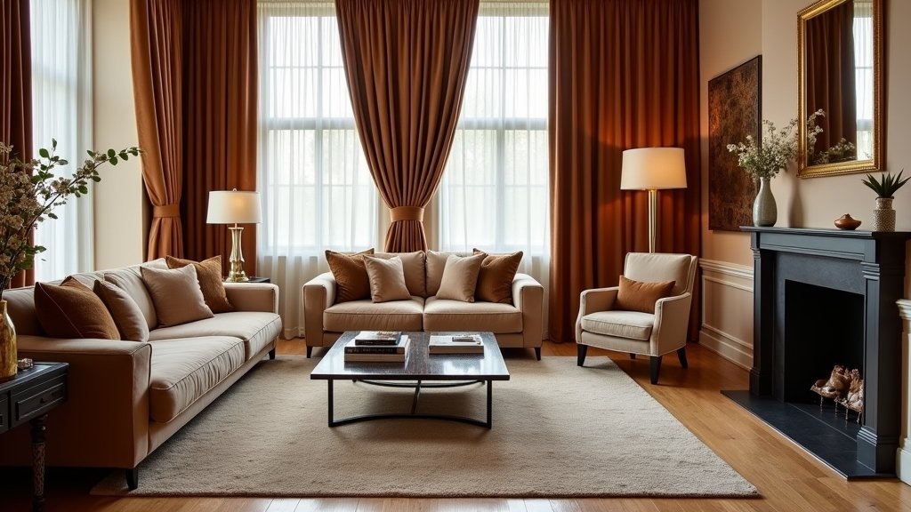 brown velvet curtain ideas