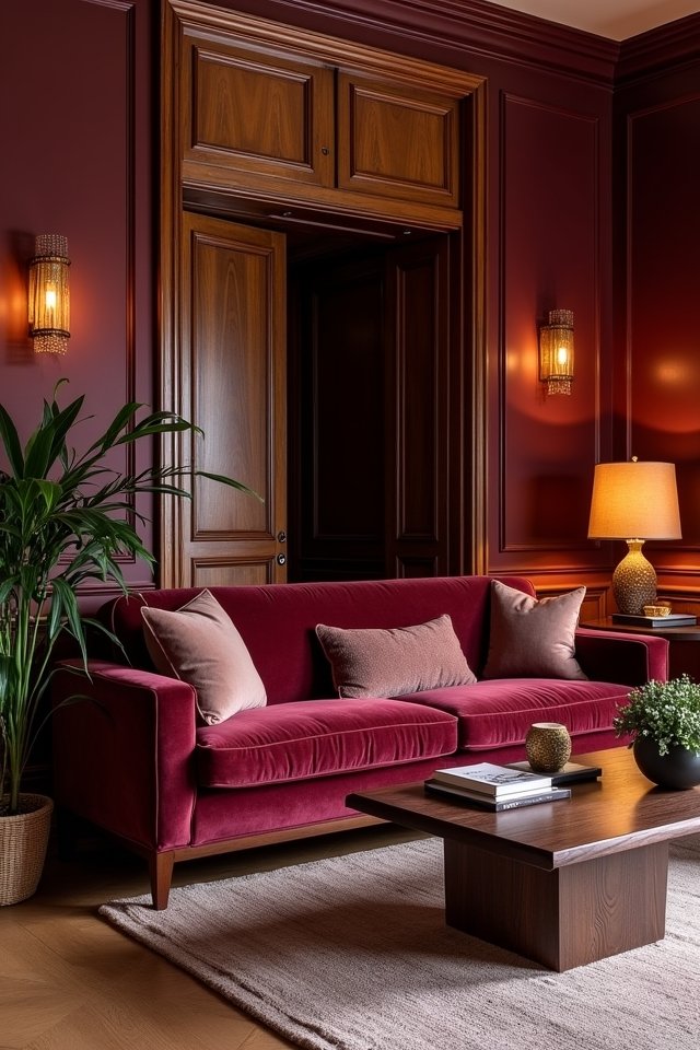 burgundy lighting adds elegance
