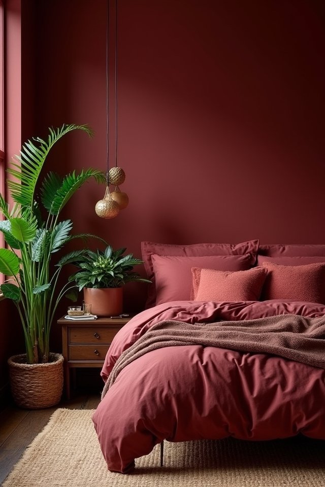 burgundy luxury meets vibrant greenery