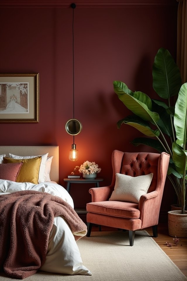 burgundy wall creates intimacy