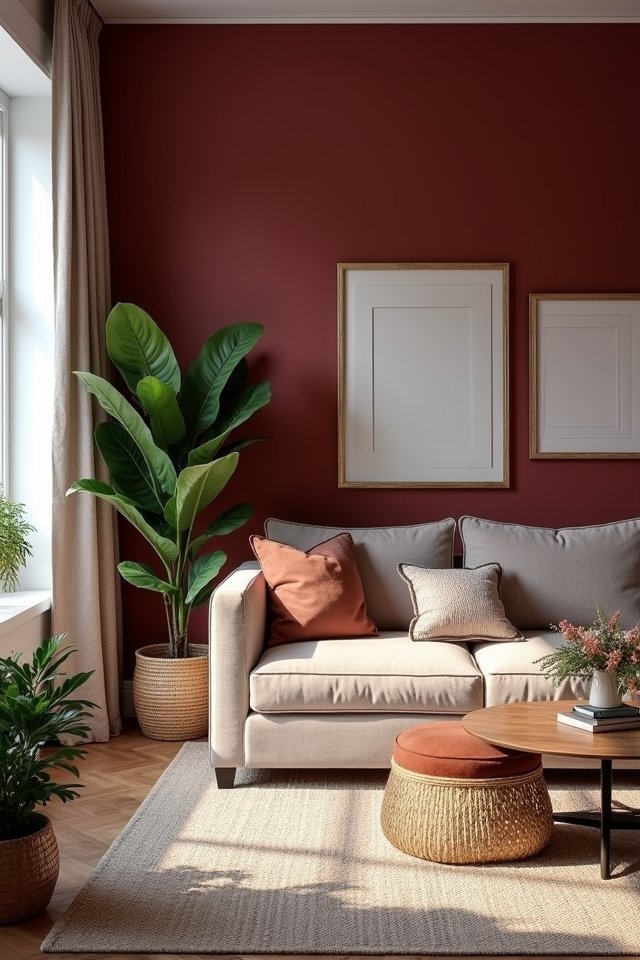 burgundy wall creates warmth