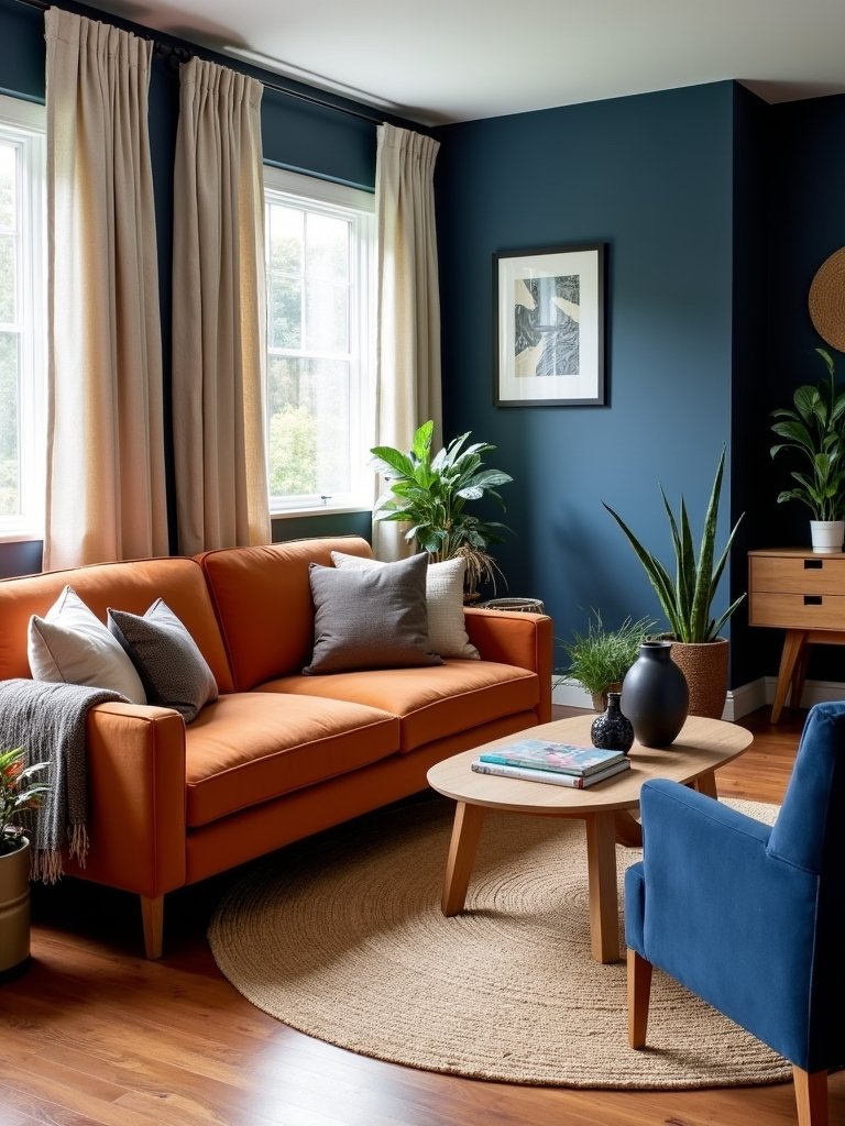 burnt orange and deep blue