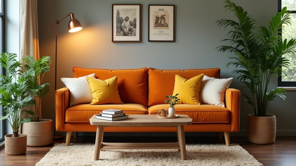 burnt orange couch decor