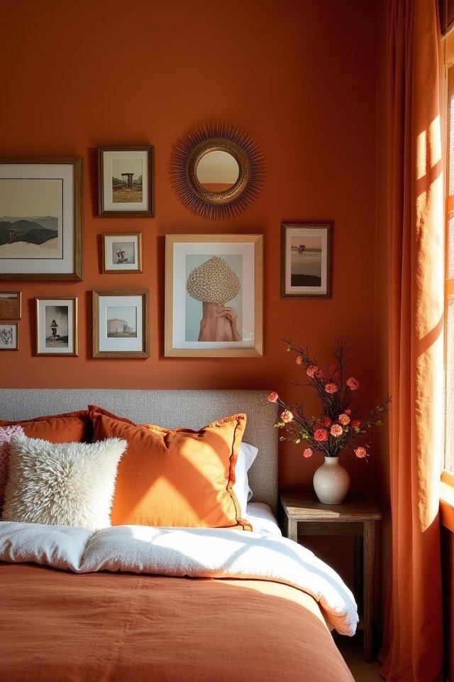 burnt orange gallery wall