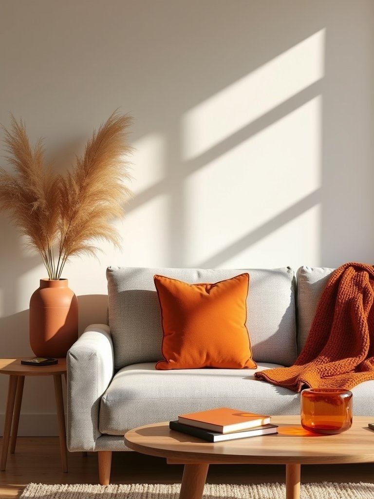 burnt orange living room accents