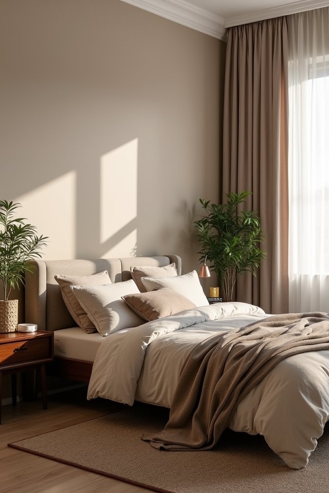 calm taupe and dark wood