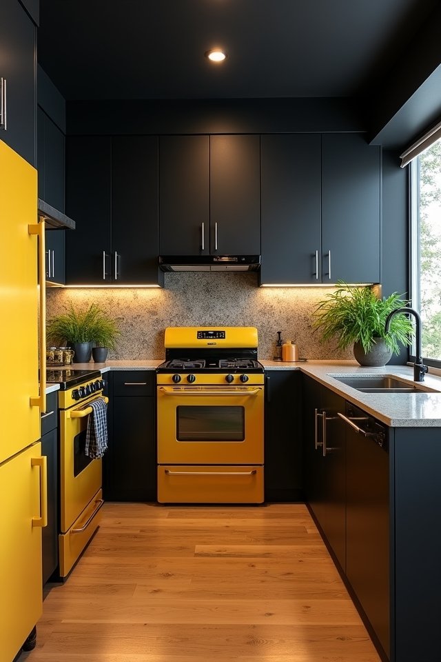 charcoal and mustard kitchen