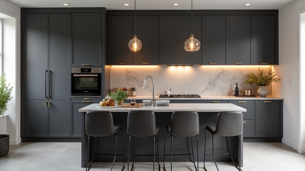 charcoal cabinets light countertops