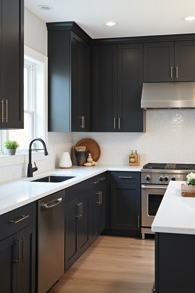 charcoal cabinets white countertops