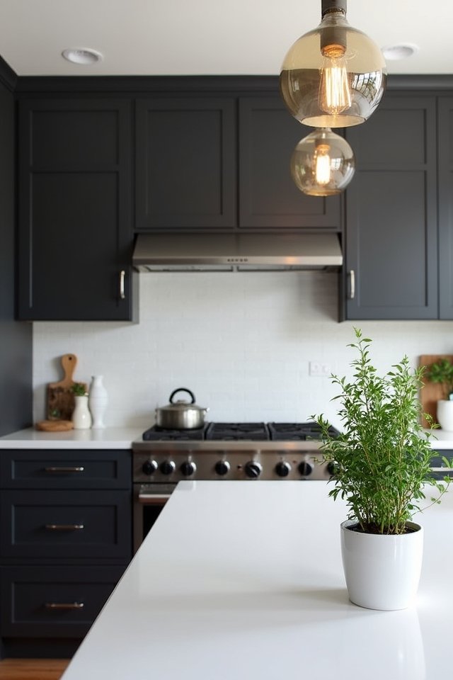 charcoal cabinets white surfaces