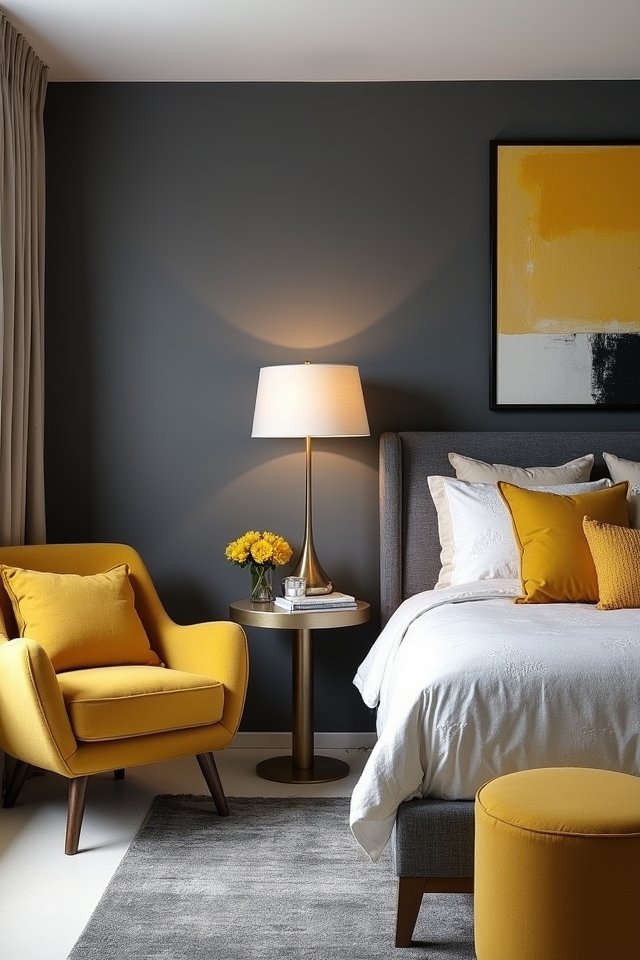 charcoal gray and mustard yellow