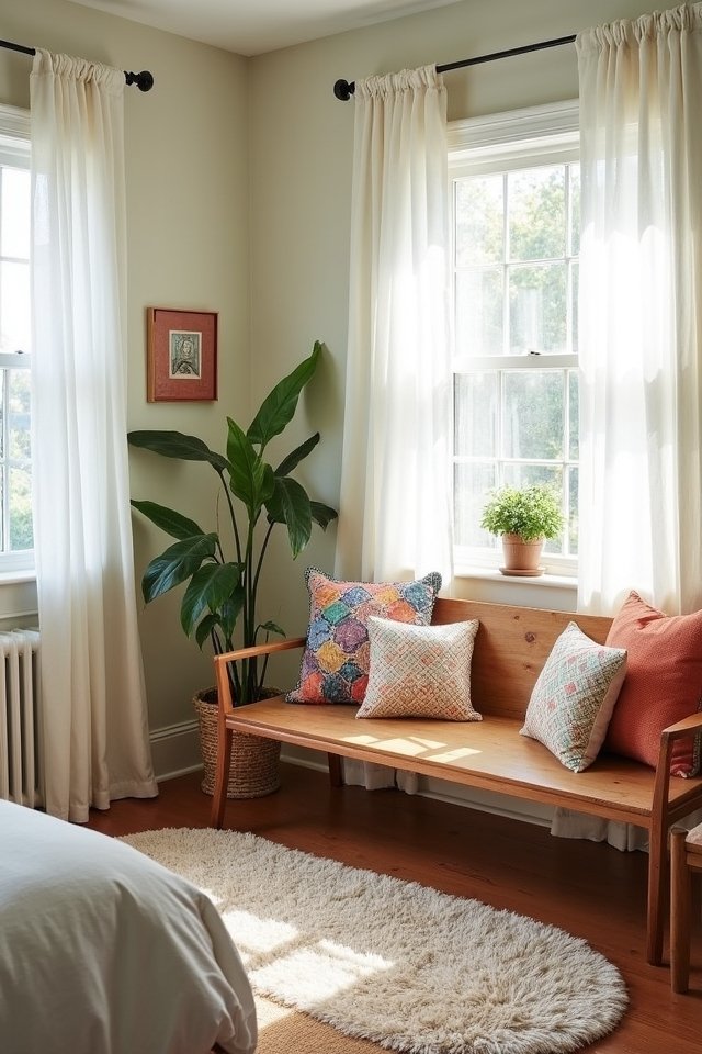 charming bench with pillows