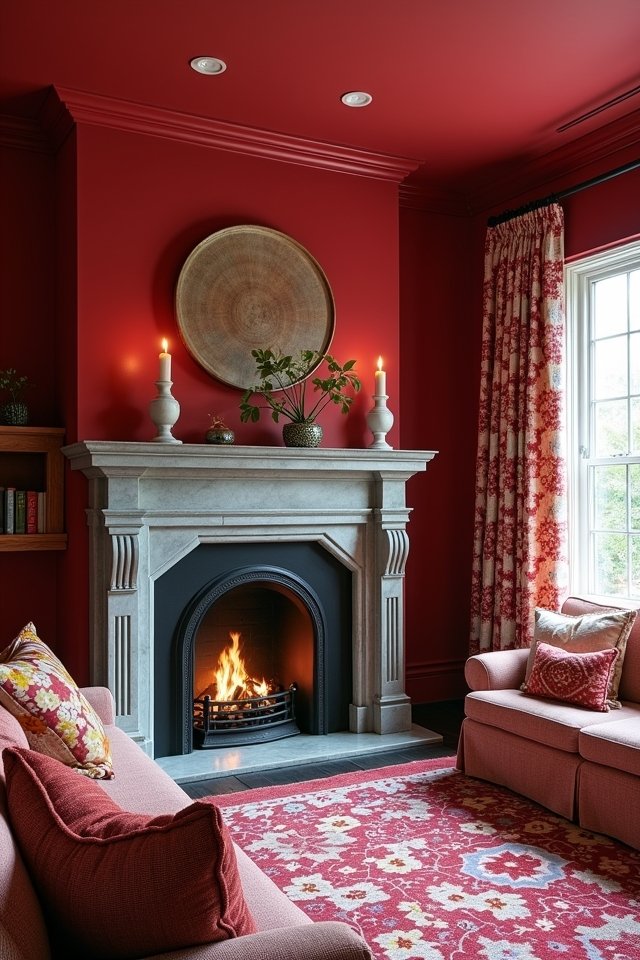 charming fireplace framing curtains