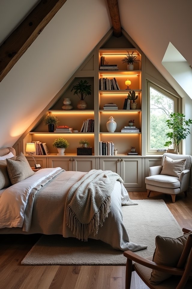 charming sloped ceiling shelves