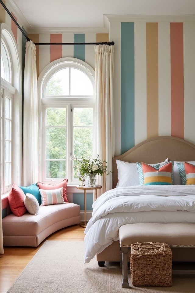 charming vertical striped bedroom