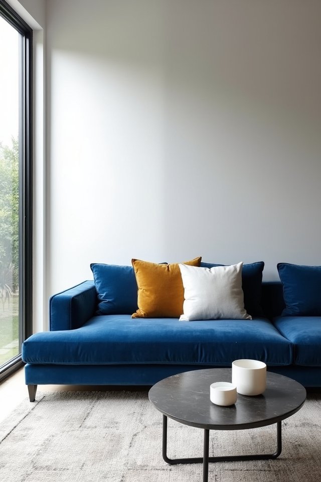chic blue velvet sofa