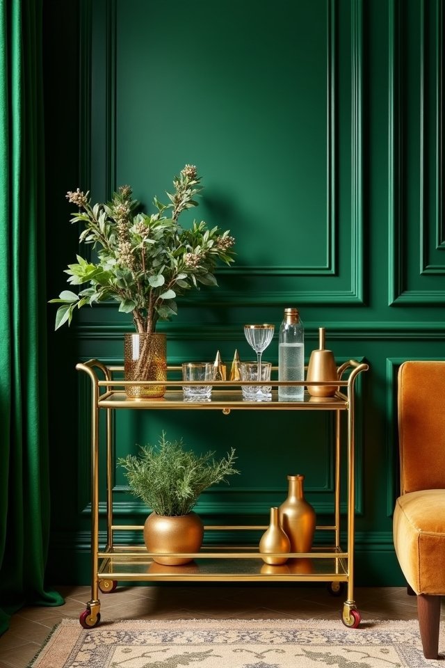 chic gold accented bar cart