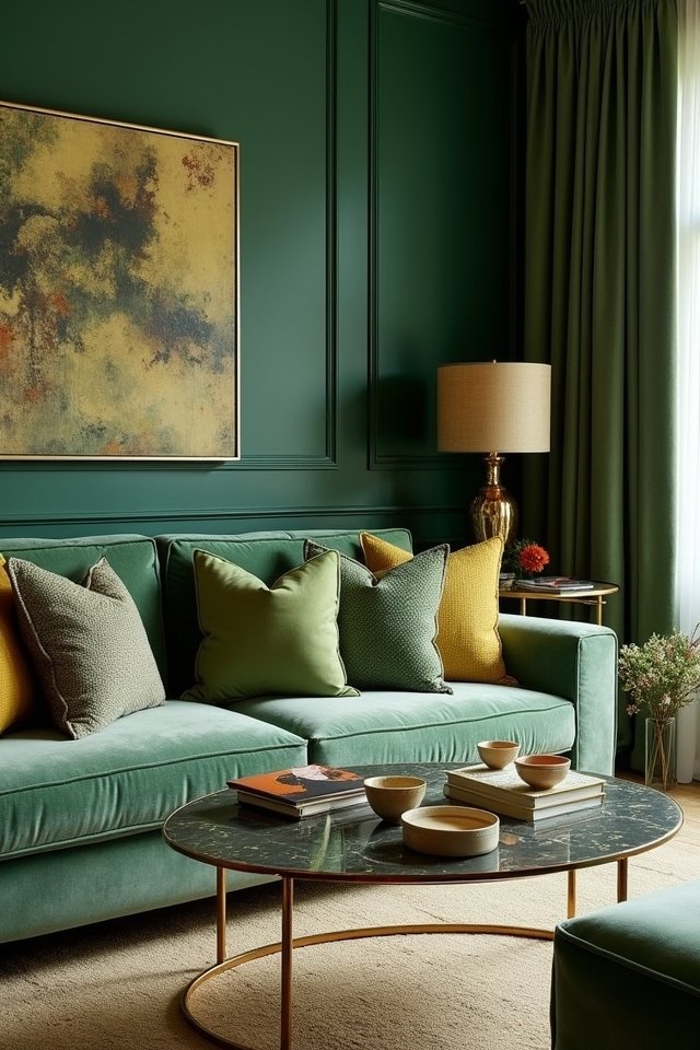 chic green and gold pillows