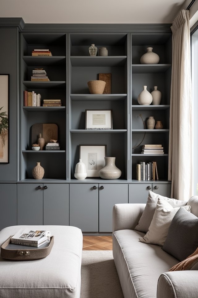 chic grey bookcase elegance