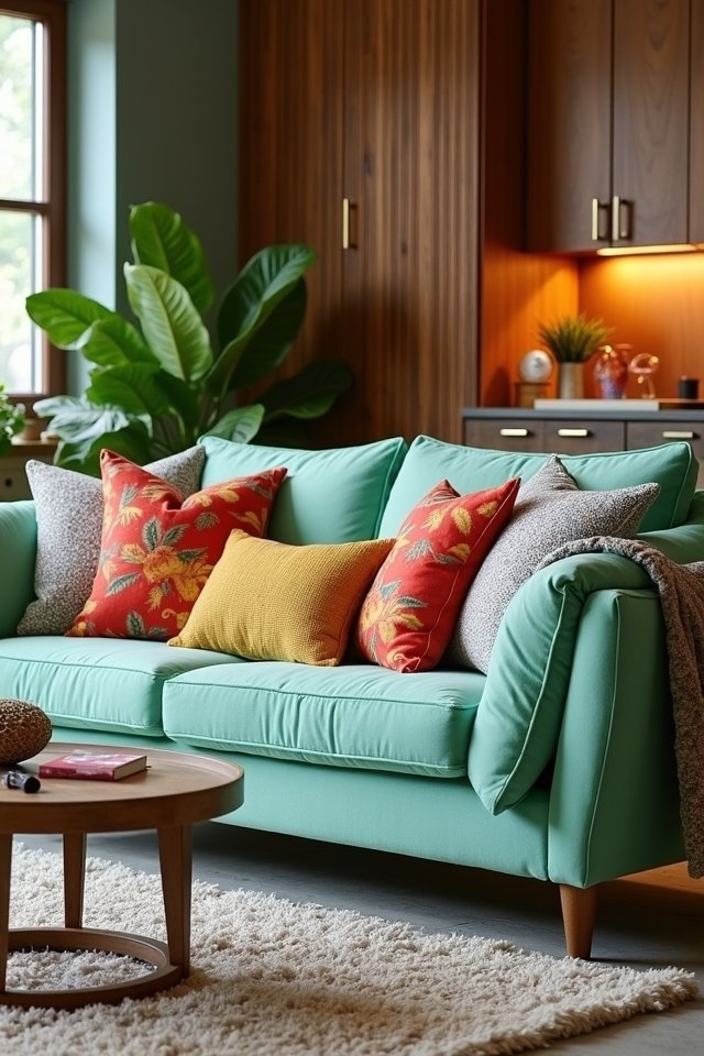 chic mint green sofa