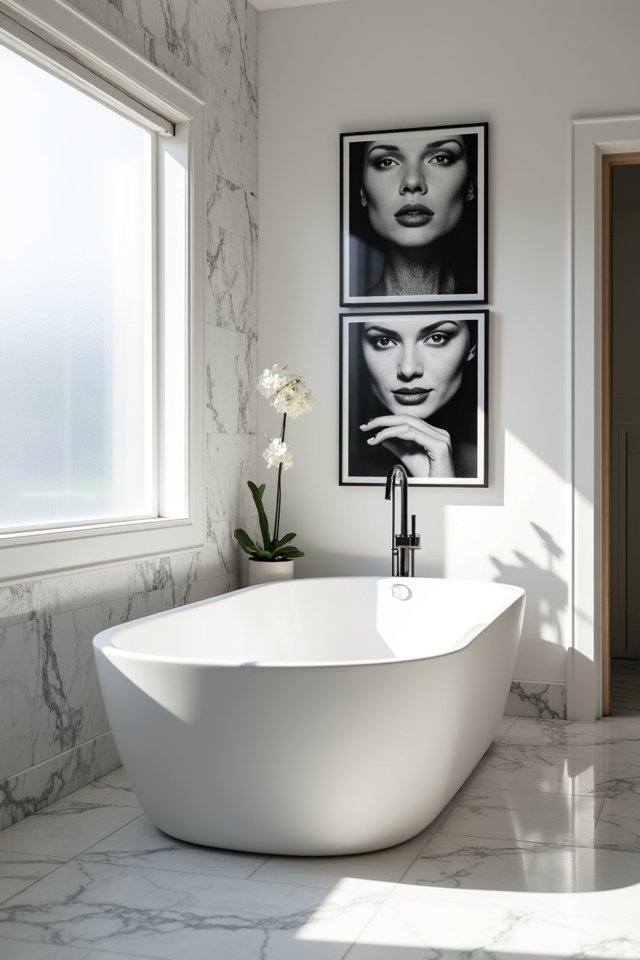chic monochromatic bathroom art