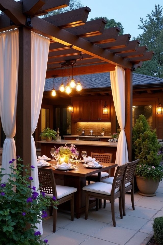 chic pergola covered dining area