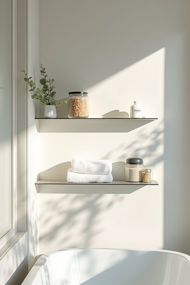 clutter free minimalist bathroom shelves