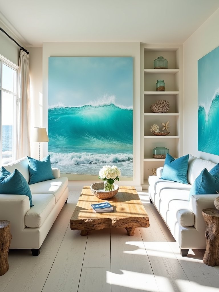 coastal artwork enhances decor