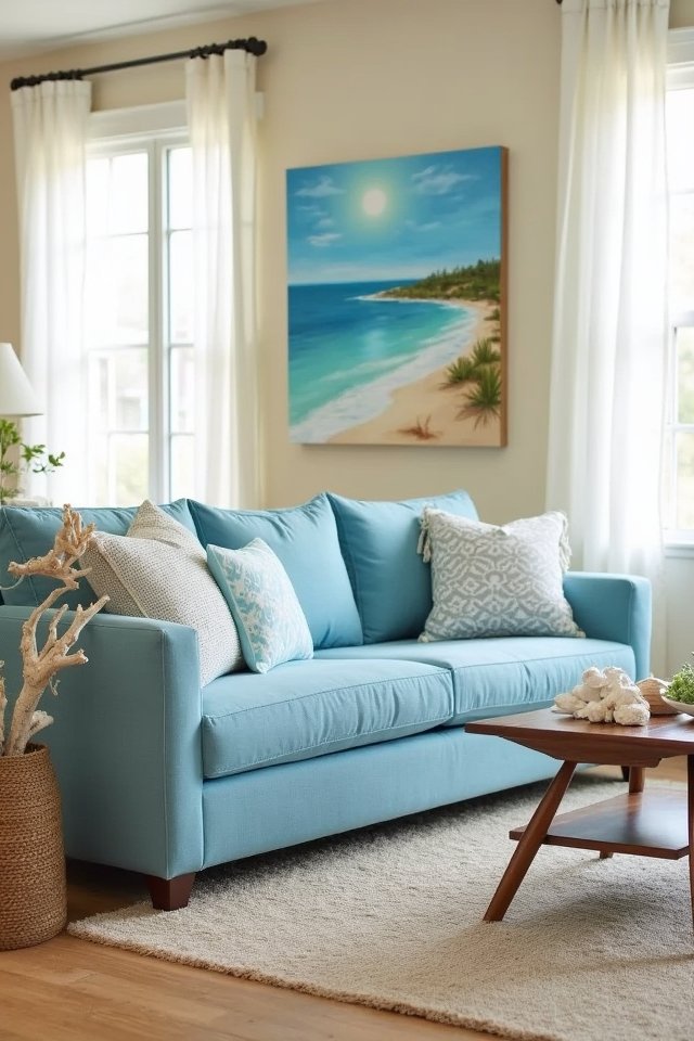 coastal blue sofa decor