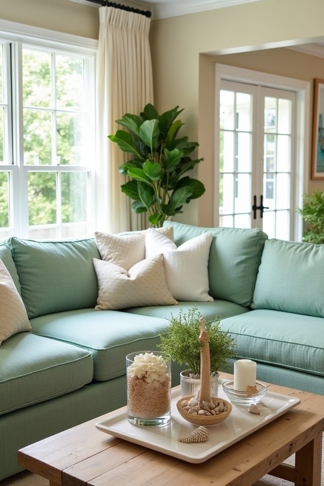coastal decor seafoam sofa
