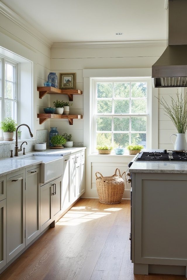 coastal inspired taupe kitchen cabinets