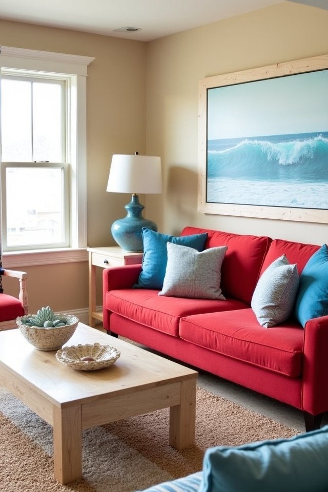 coastal inspired vibrant living room