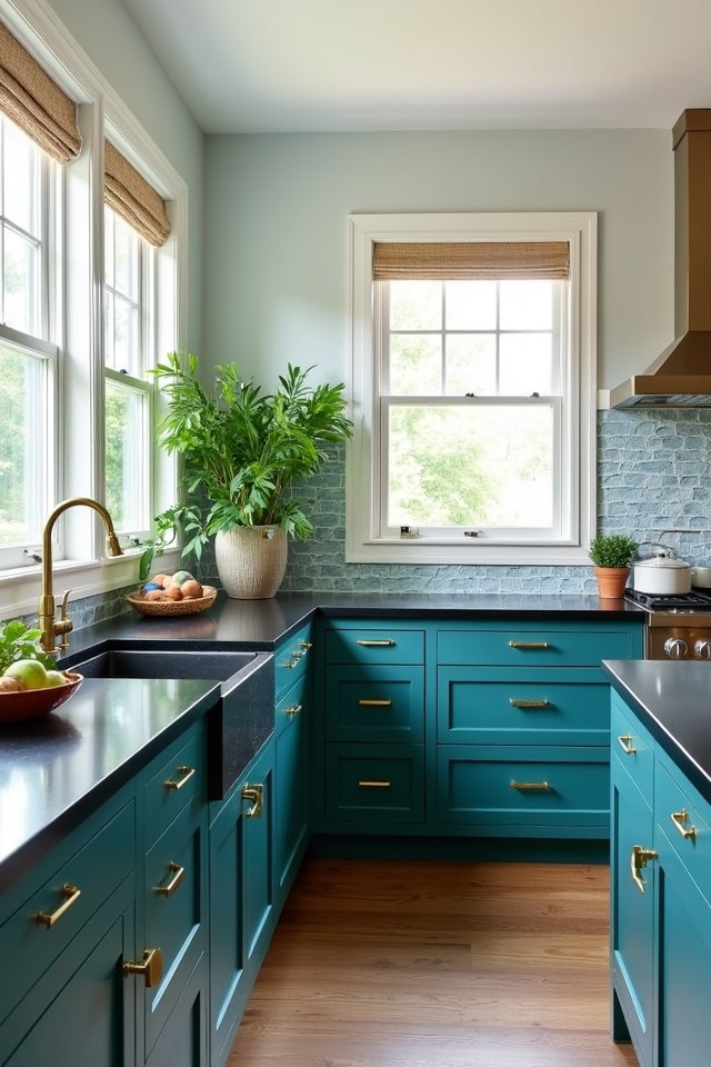 coastal kitchen with teal