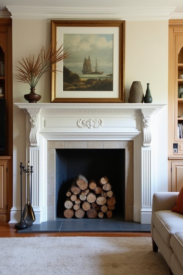 colonial fireplace warmth ambiance