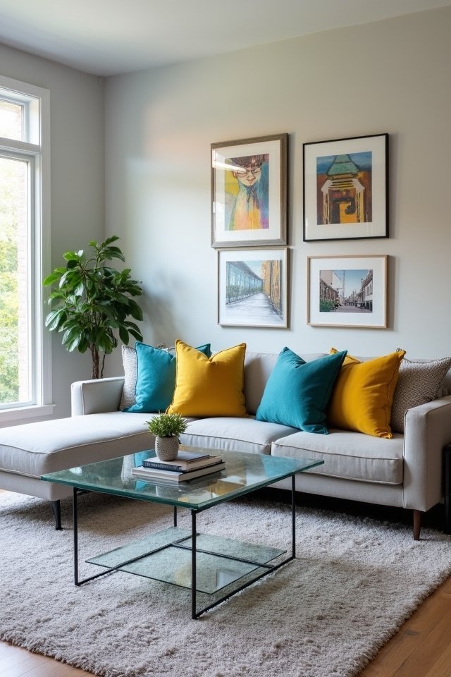 colorful accents on grey