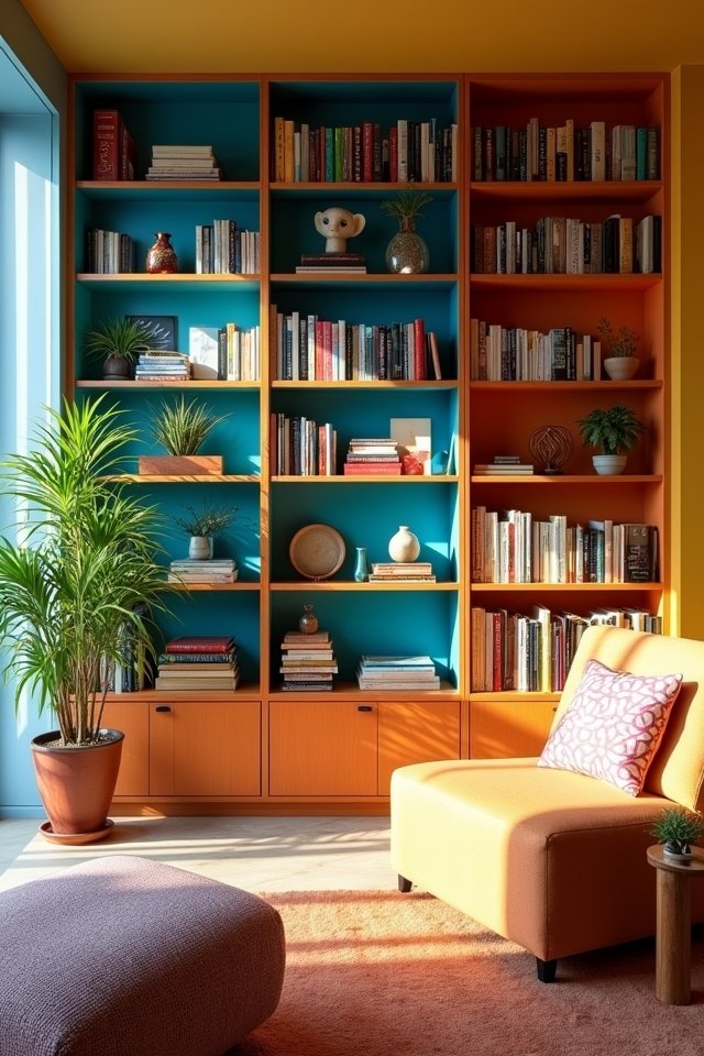 colorful artistic bookshelf arrangement