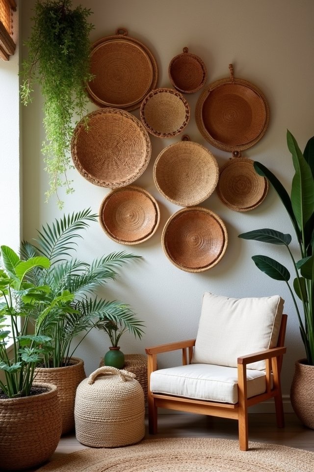 colorful boho basket wall