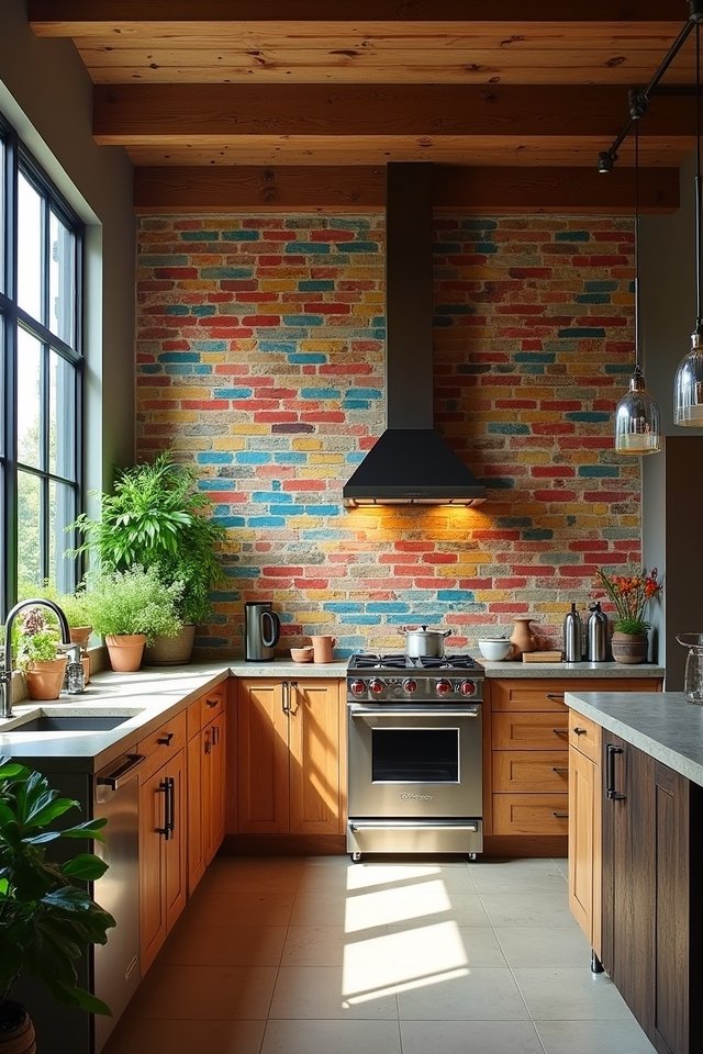 colorful bricks cozy kitchen
