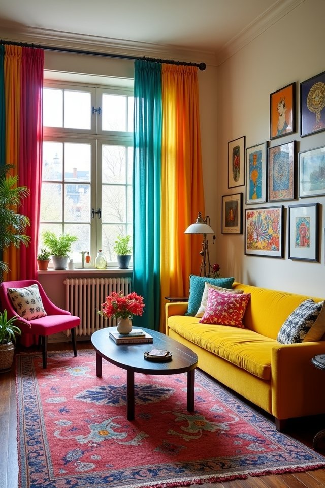 colorful curtains add drama