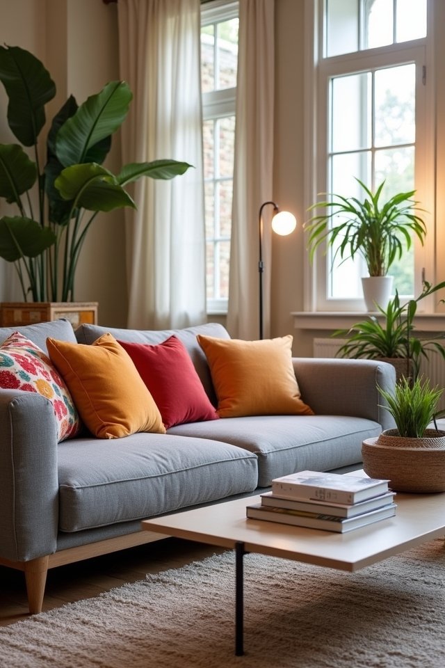 colorful cushions on gray