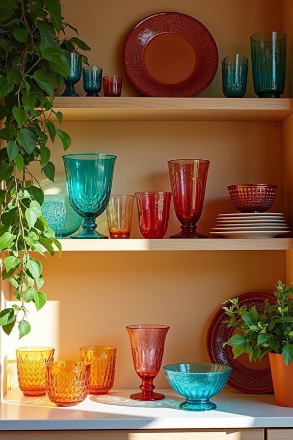 colorful glassware home decor
