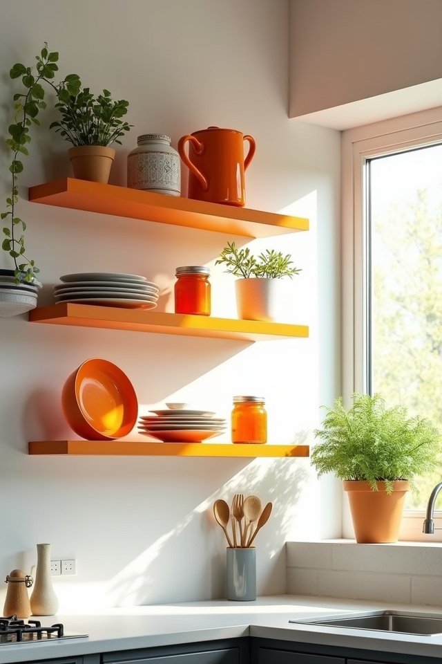 colorful kitchen floating shelves