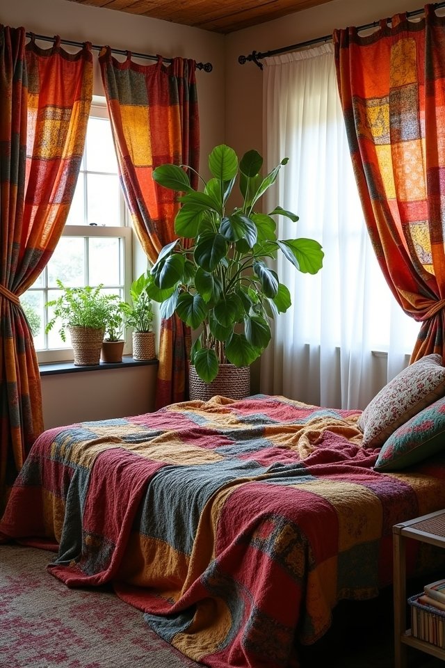 colorful mismatched window treatments