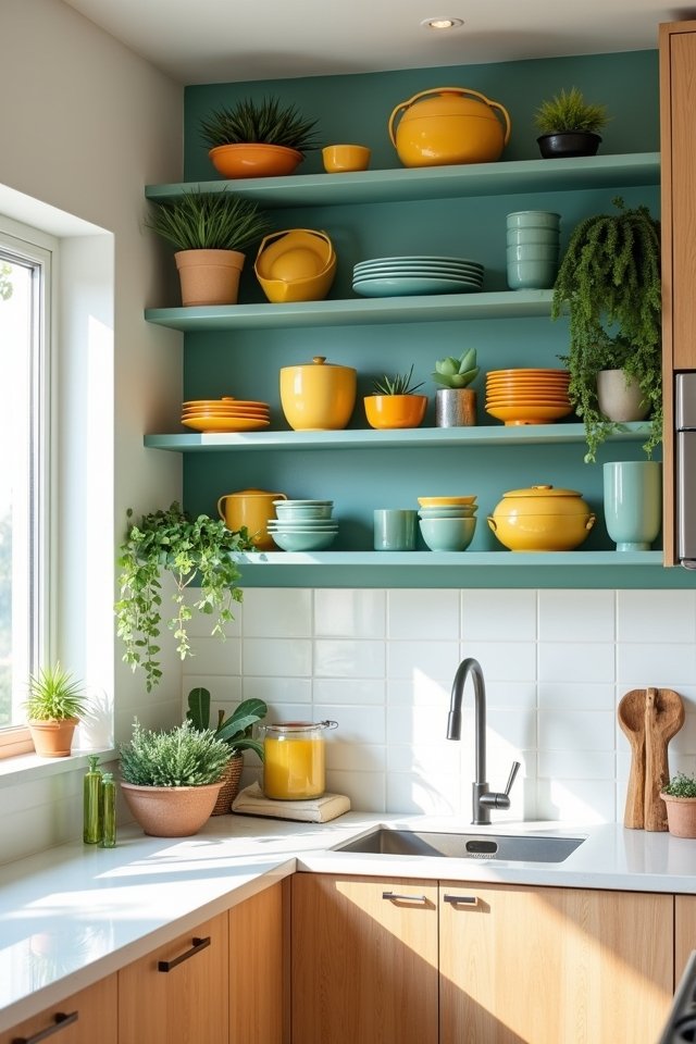 colorful painted open shelves