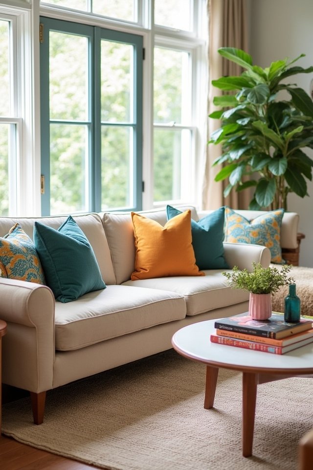 colorful pillows enhance neutrality