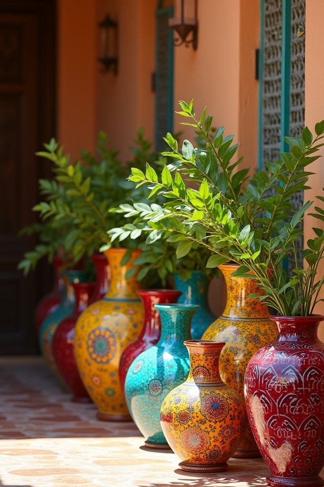 colorful vases enhance entryway