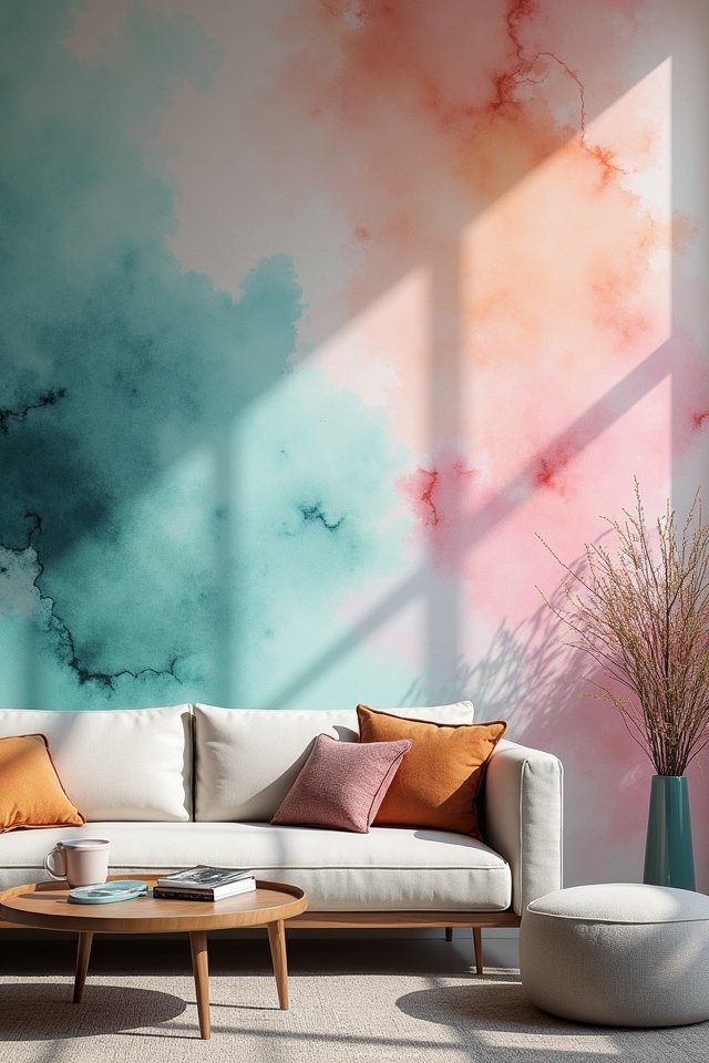 colorful watercolor wall murals